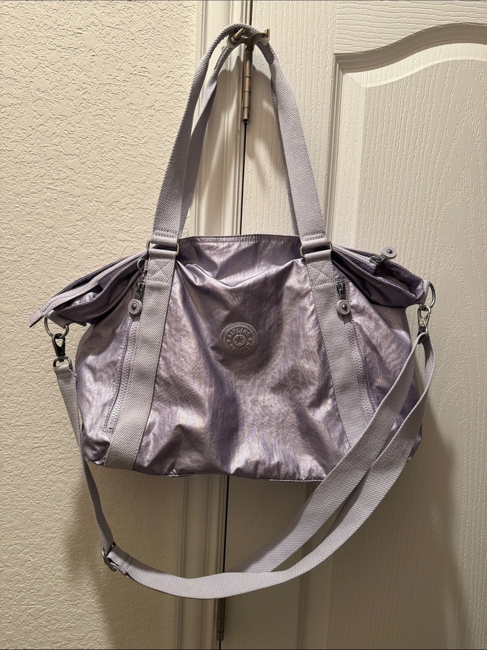 Kipling Shimmering Lilac Duffle Bag with Detachable Strap